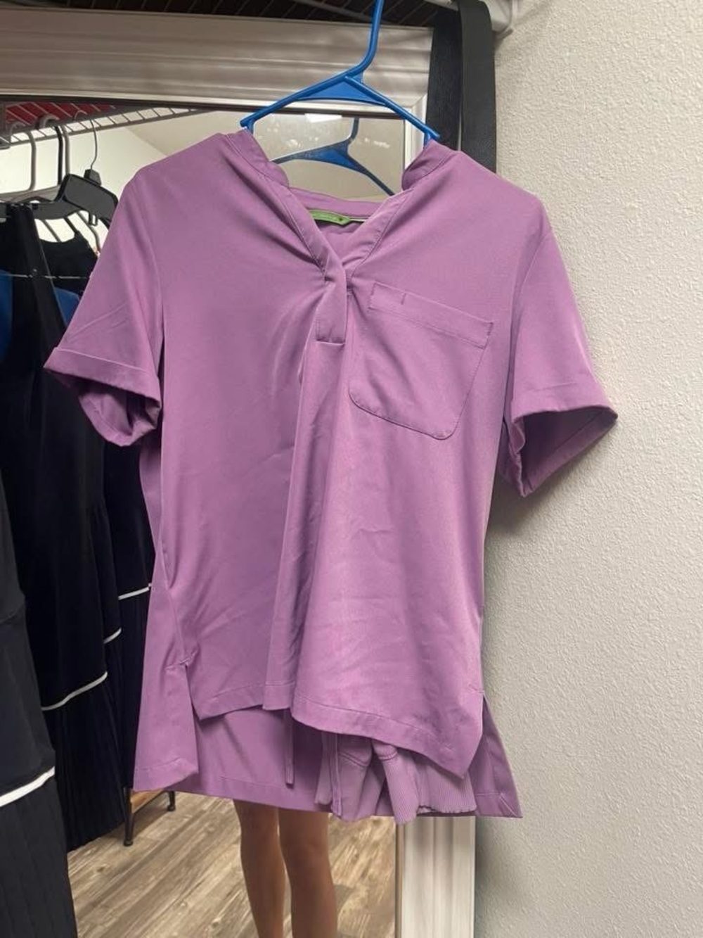 healing hands Lilac V-Neck Short Sleeve Top with Chest Pocket